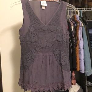 Knox Rose Gray Lace Crocheted Top